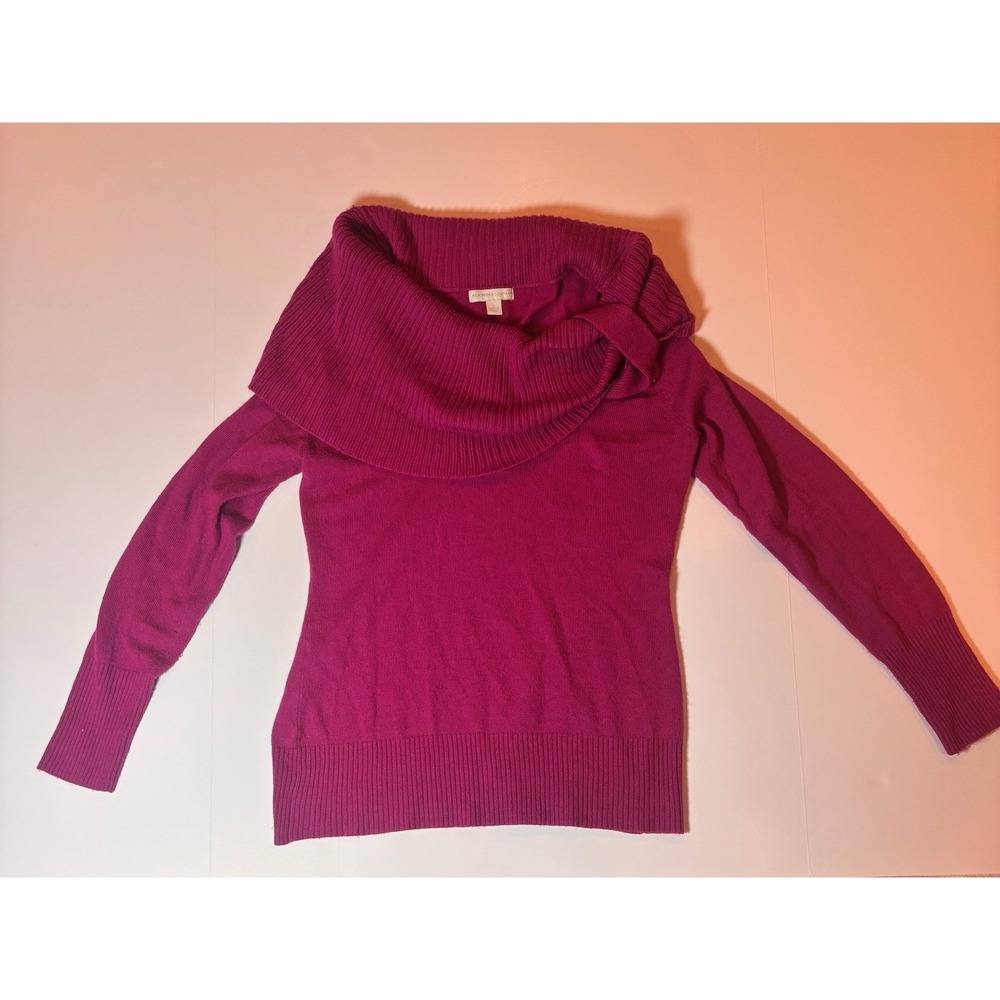 New York & Company Magenta Cowlβ Neck Button Detail Ribbed Knit Sweater Small